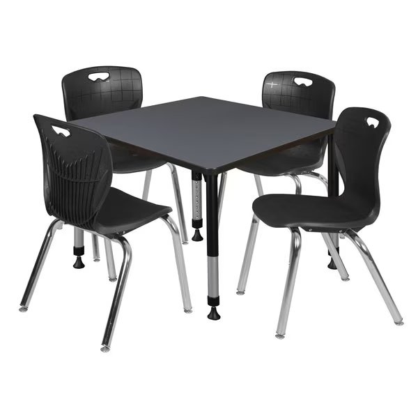 Tables > Height Adjustable > Square Table & Chair Sets, 30 X 30 X 23-36, REGENCY, Mfr# TB4242GYAPBK40BK